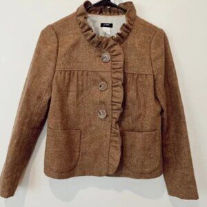 J. Crew Tan Wool Herringbone Ruffle Fiona Jacket